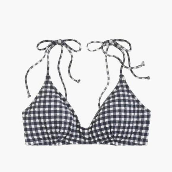 NWT J.Crew Shoulder-tie French Bikini Top Gingham - Picture 1 of 8